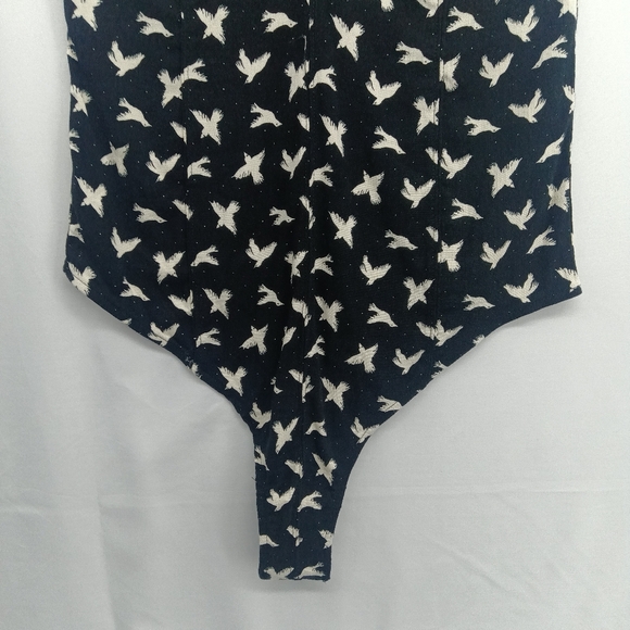 NWOT Intimately Free People Billie Black Thong Bodysuit Bird Print Boho Size M - Picture 6 of 15